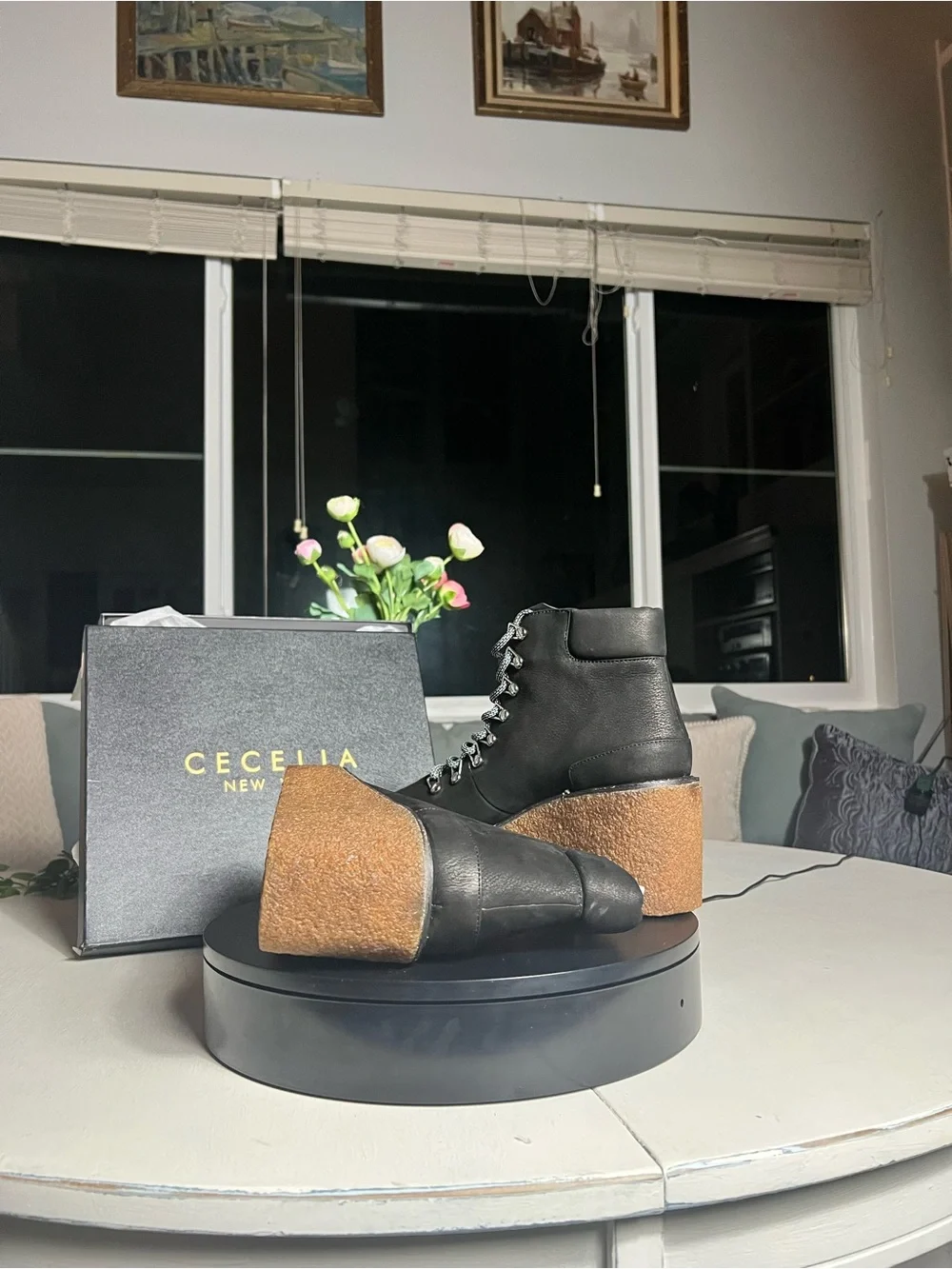 Cecilia New York Black Platform Lace-Up Women's Ankle Boots